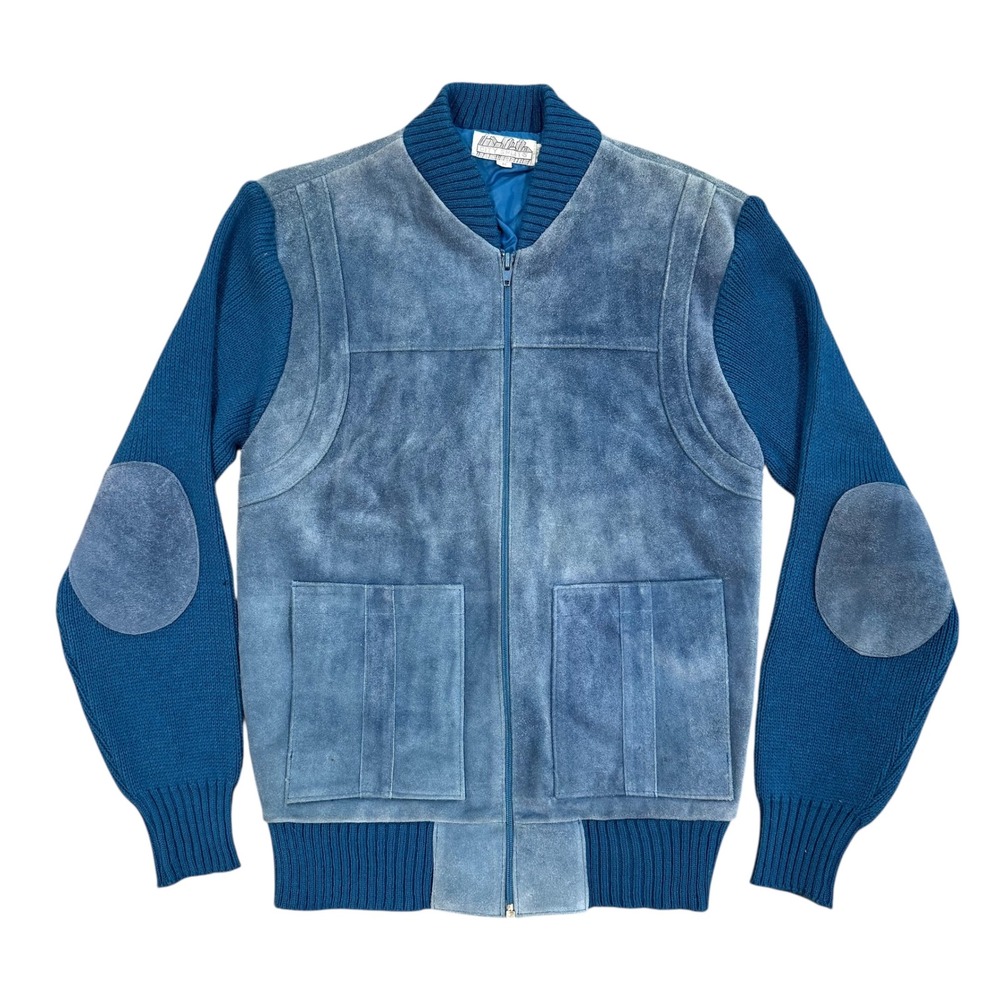 City Splits Women's Blue Suede Knit Bomber Jacket Zip‎ Up Casual Size M